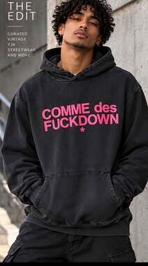 COMME des FUCKDOWN Pink Graphic Hoodie Y2K Streetwear Black